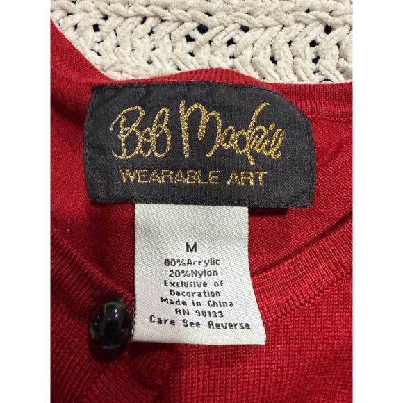 VTG Bob Mackie 2 Pc Cardigan Sweater Shell Embroidered Womens Medium Red Black - Picture 4 of 15